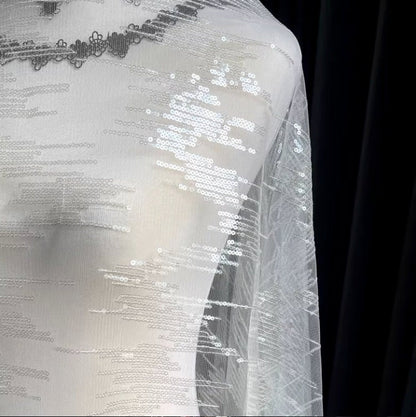 Tissu en maille pailletée, 150 cm de large, polyester transparent, pour costumes et décorations de mariage