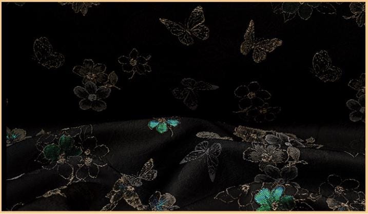 Embossed Butterfly Brocade Fabric - Jacquard Silk Rayon, 59" Wide