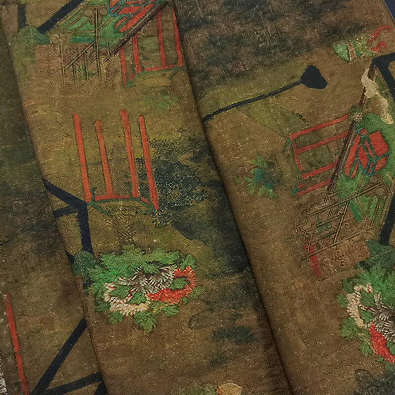 Chinoiserie Linen Fabric: Asian Ladies, Sewing Scene, Home Decor