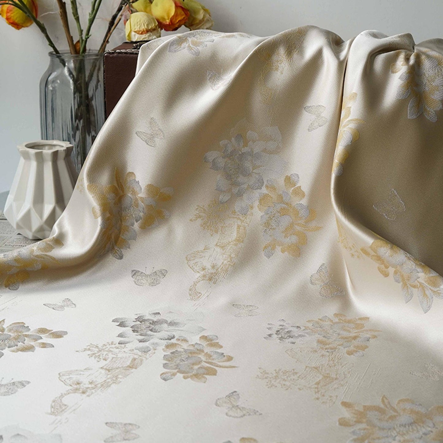 Tissu brocart à motifs floraux papillons ��� Jacquard chinois, ameublement &