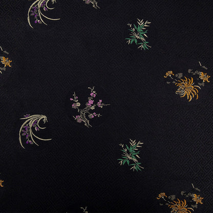 Black Chrysanthemum Brocade Fabric: Plum Bamboo Satin, 29.5"W
