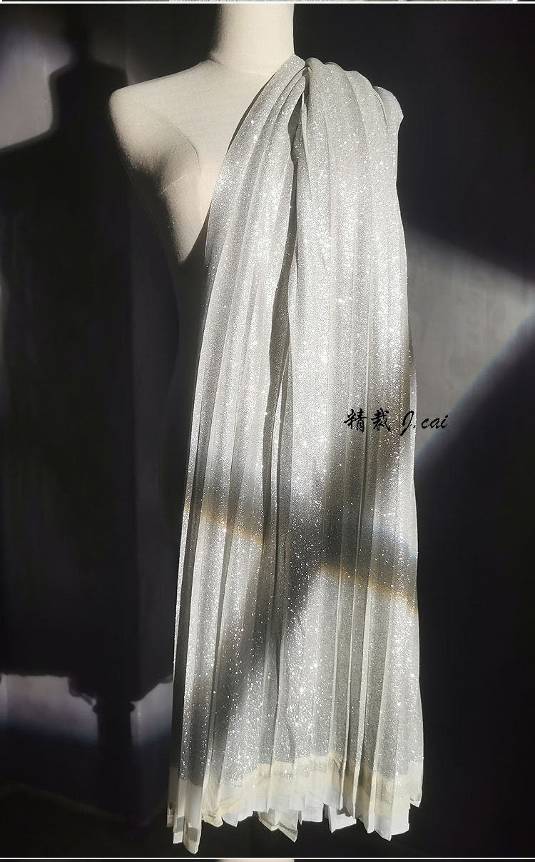 Silver Glitter Pleated Knitted Fabric: 59"W Crepe Cosplay Fabric