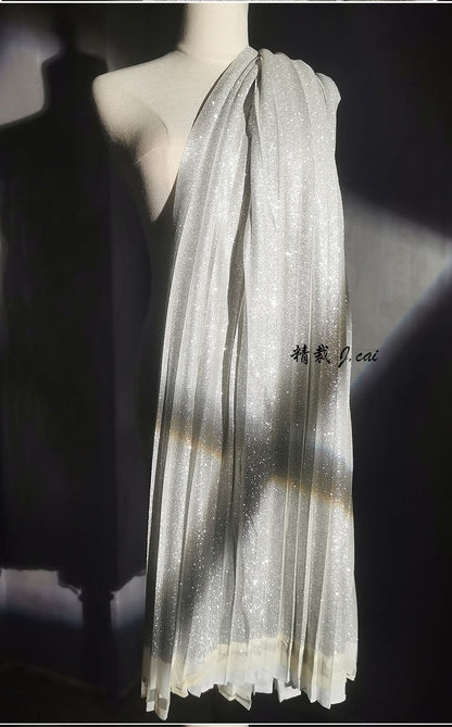 Silver Glitter Pleated Knitted Fabric: 59"W Crepe Cosplay Fabric