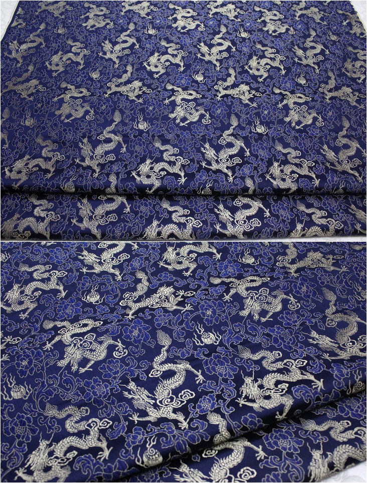 Dragon & Flower Brocade Fabric: Multi-Color Silk Rayon Blend, 29.5" Wide