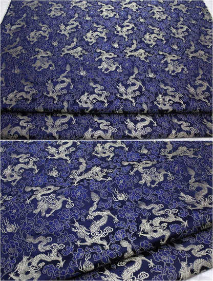 Dragon & Flower Brocade Fabric: Multi-Color Silk Rayon Blend, 29.5" Wide