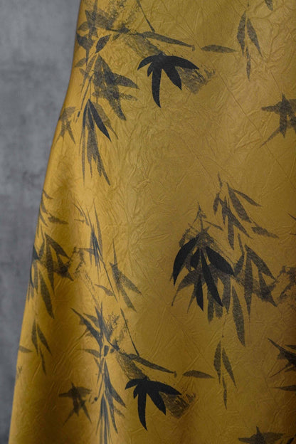 Bamboo Leaf Print Satin Rayon Fabric: Drapey Sewing Material