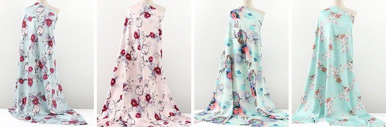 Floral Print Polyester Spandex Fabric: Cheongsam Dress Material (59"W)