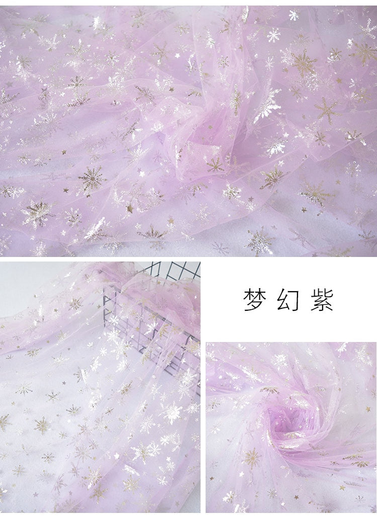 Tissu organza transparent à étoiles : Tissu pour robe La Reine des Neiges, 152 cm de large