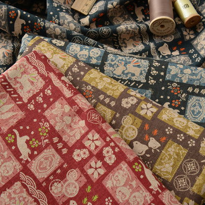 Japanese Cotton Linen Fabric: Patchwork Print for Sewing & Upholstery