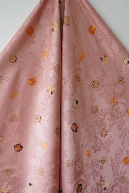 Cartoon Cat Silk Satin Fabric, Digital Print, 59"W