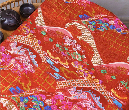 Floral Jacquard Brocade Fabric: Japanese Architecture, 59" Wide