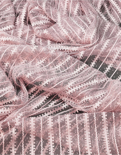 Striped Mesh Lace Fabric, Embroidered Polyester, Costume, Wedding Decor, 65"Wide