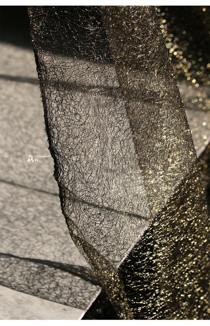 Glitter Mesh Wedding Fabric, Sheer Designer Sewing Material, Black & White, 59"Wide