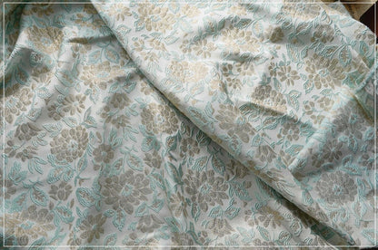 Gold Thread Floral Jacquard Fabric: Mint Green 3D Texture (55" W)