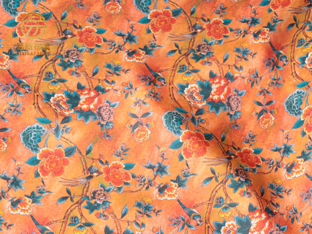Floral Ramie Fabric: Dunhuang Style Print, 57" Wide