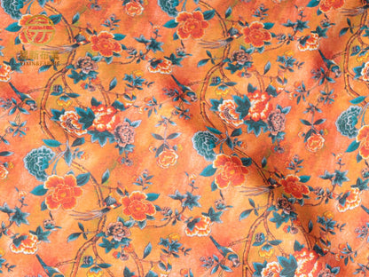 Floral Ramie Fabric: Dunhuang Style Print, 57" Wide