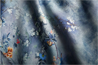 Floral Ramie Fabric: Birds and Flowers Print, 55" Wide, Sewing & Upholstery