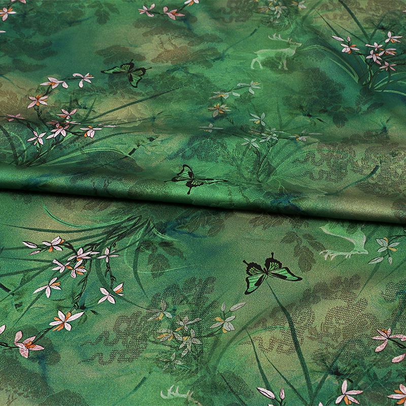 Butterfly Bamboo Tea Silk Satin Fabric: 59"W Upholstery, Costume, Cheongsam