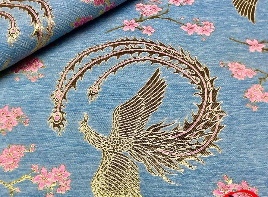 Phoenix Brocade Chenille Fabric: 59"W Jacquard Upholstery, Sewing By The Meter - Poppylollipop