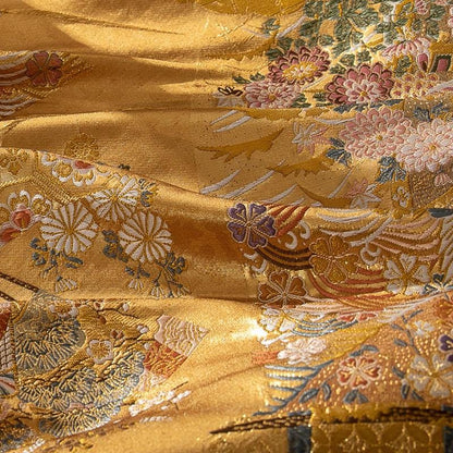 Gold Rose Brocade Fabric: 55" Zen Flower Upholstery, Costume, Decor