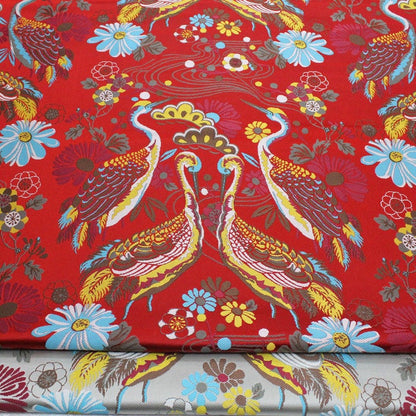 Crane Jacquard Satin Fabric: Birds Pattern Brocade, 29.5"W Home Decor