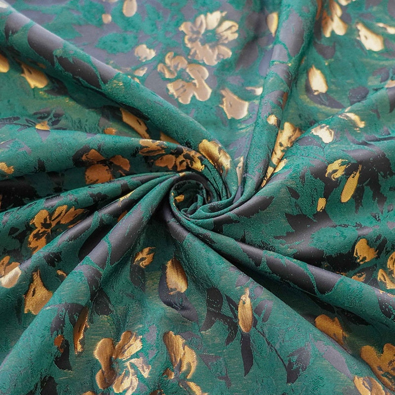 Victorian Floral Upholstery Fabric: 3D Rayon Polyester, 61" Wide