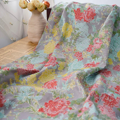 Gold Foil Peony Jacquard Fabric: Elegant Upholstery & Sewing (56"W)