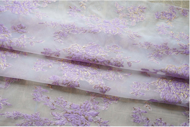 Lilac Flower Jacquard Fabric: 3D Embroidery, Costume & Decor