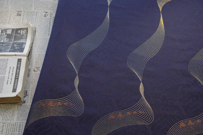 Dark Purple Jacquard Fabric: Golden Wave Pattern, Luxury Upholstery - 65"W