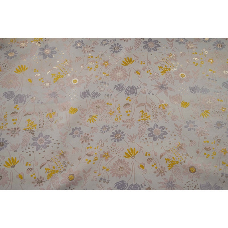 Light Pink Floral Jacquard Fabric: Gold Shimmering Embossed Woven, 57"W