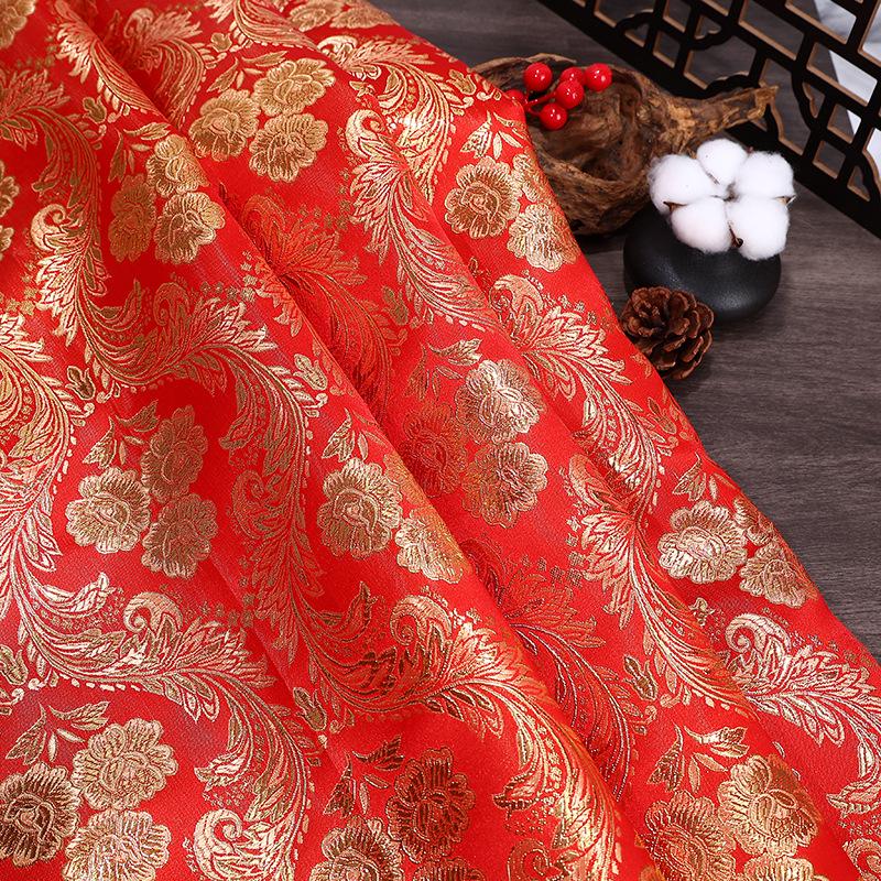 Red & Gold Phoenix Jacquard Satin Brocade Fabric - Chinese Wedding Dress