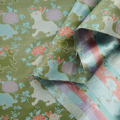 Bean Green Rabbit Brocade Fabric: 66"W Rayon Blend, Cheongsam Sewing