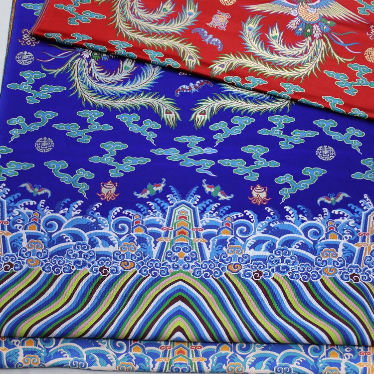 Embroidered Phoenix Brocade Fabric: Chinese Wedding Cheongsam Silk (27.5"W, 59"L/pattern)
