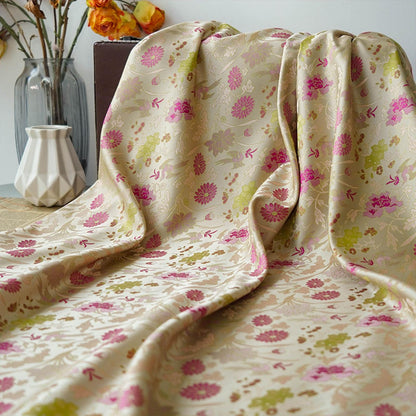Gold Thread Floral Jacquard Fabric: 3D Texture, 55" Wide
