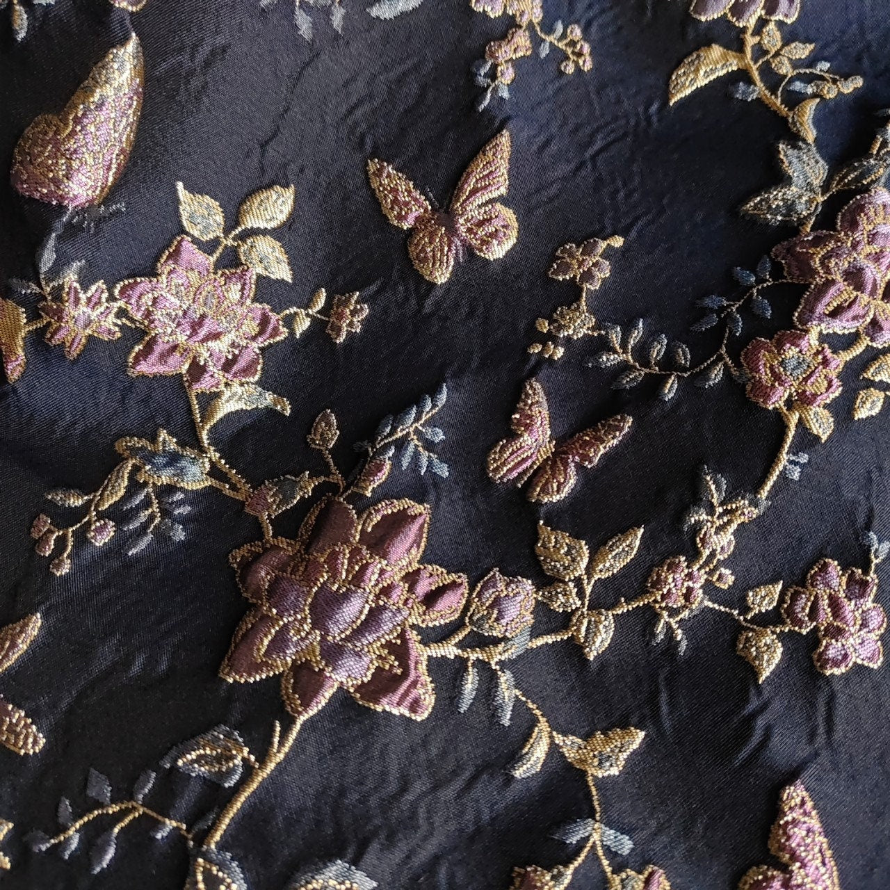 Gold Thread Jacquard Fabric: 3D Floral Butterfly Upholstery, 55"W