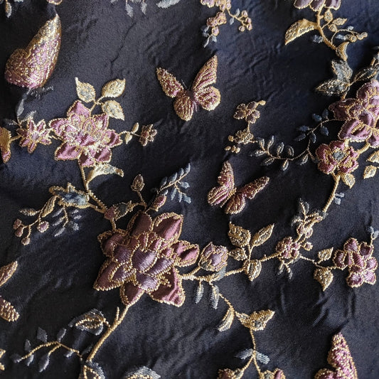 Gold Thread Jacquard Fabric: 3D Floral Butterfly Upholstery, 55"W