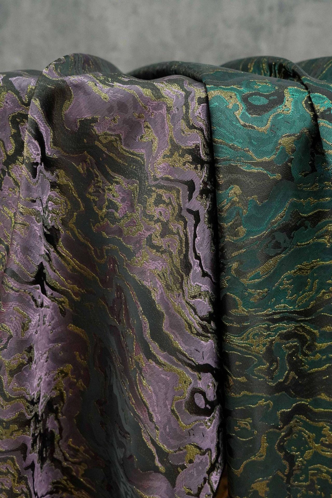 Gold Thread Jacquard Fabric: 3D Designer Upholstery, Costume, & Handbag Material