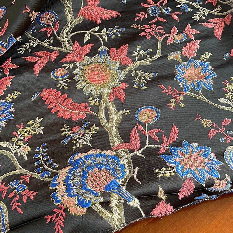 Floral Jacquard Fabric: Gold & Silver Thread, 57" Wide