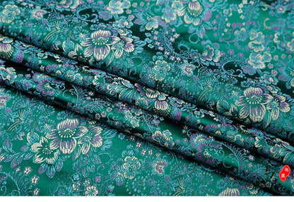 Tissu brocart jacquard damassé à motifs floraux : mélange de soie et de rayonne