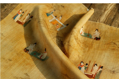 Vintage Style Ramie Fabric: 55"W Art Print, Soft Breathable Textile