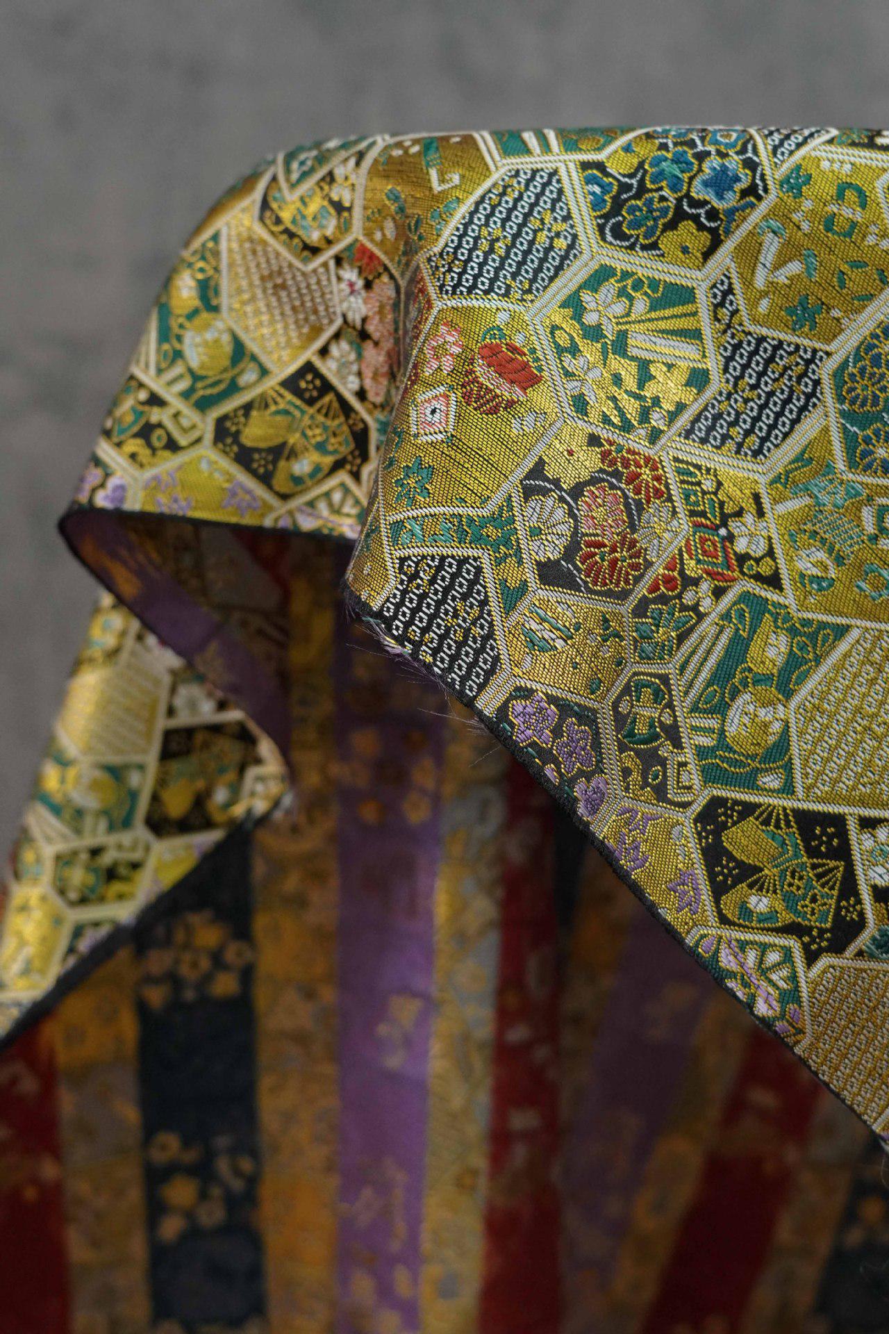 Gold Brocade Jacquard Fabric: Tortoise Shell Pattern, Luxury Upholstery