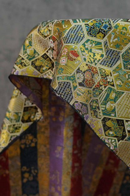 Gold Brocade Jacquard Fabric: Tortoise Shell Pattern, Luxury Upholstery