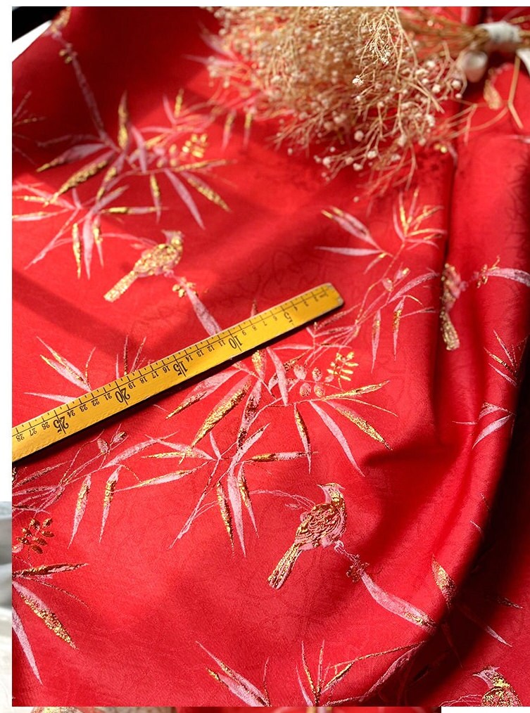 Red & Gold Jacquard Fabric: 3D Texture Designer Fabric, 56" Wide
