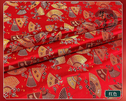Japanese Nishijin Fabric: Modern Fans Jacquard Brocade, 29.5" Wide