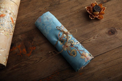 Floral Bird Print Ramie Fabric: Turquoise Ink, 57" Wide