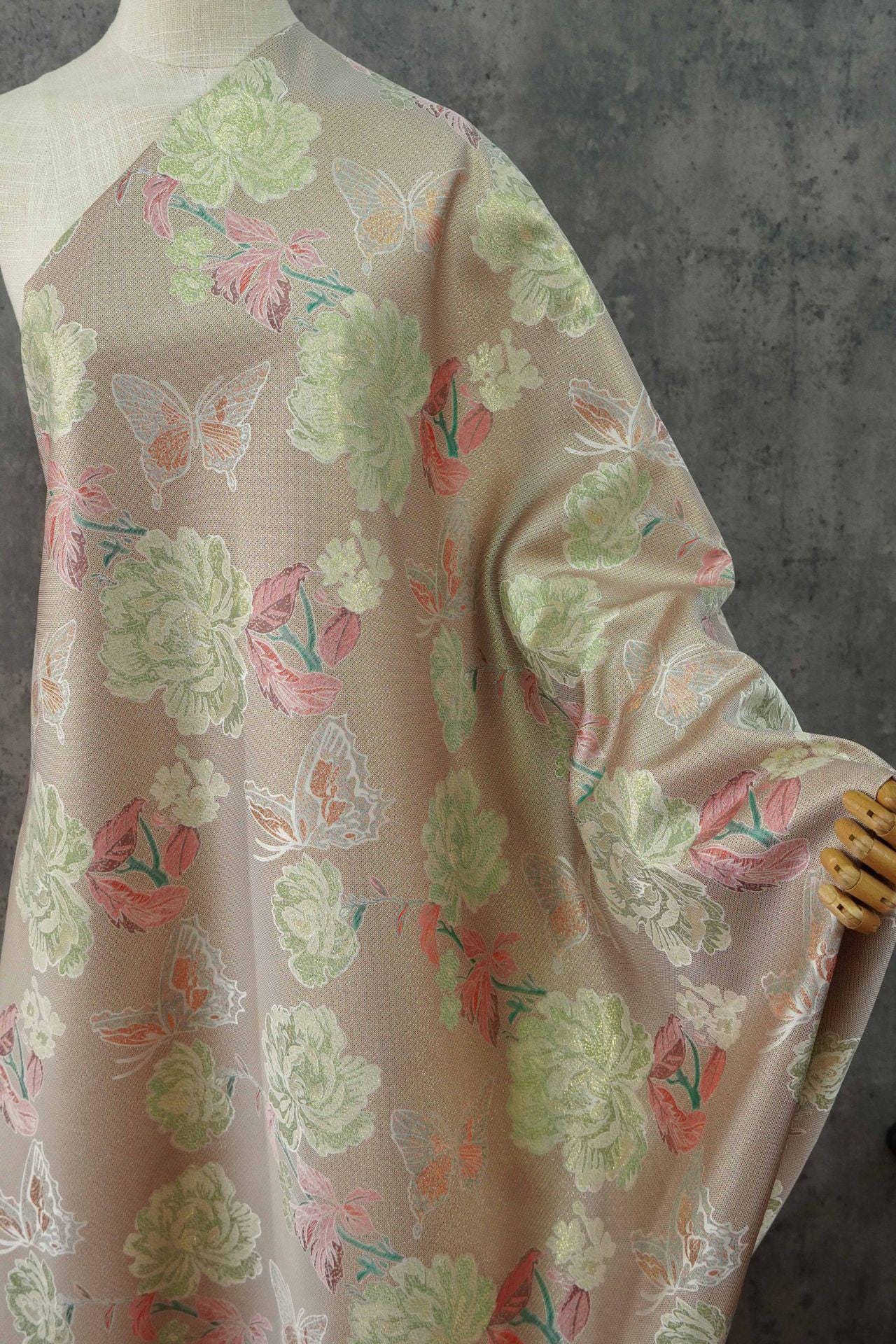 Gold Thread Floral & Butterfly Woven Fabric ��� Colorwoven Jacquard Textile for Dress, Quilting, Upholstery, DIY Sewi" Wide