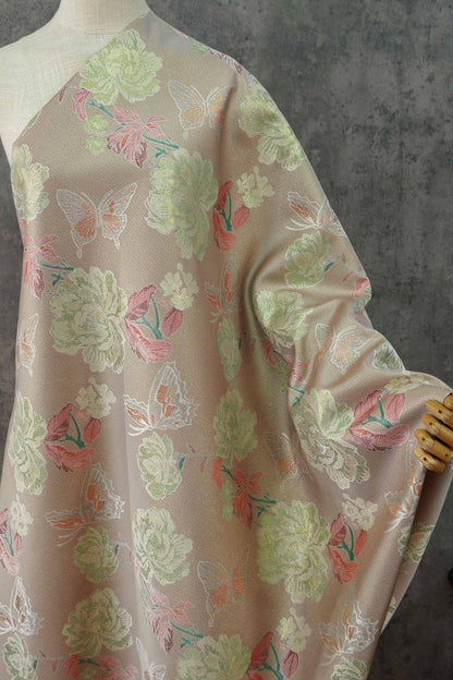 Gold Thread Floral & Butterfly Woven Fabric ��� Colorwoven Jacquard Textile for Dress, Quilting, Upholstery, DIY Sewi" Wide