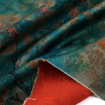 Red Cloud Gauze Fabric with Ink-Dyed Peony Blossom Print, 59"Wide