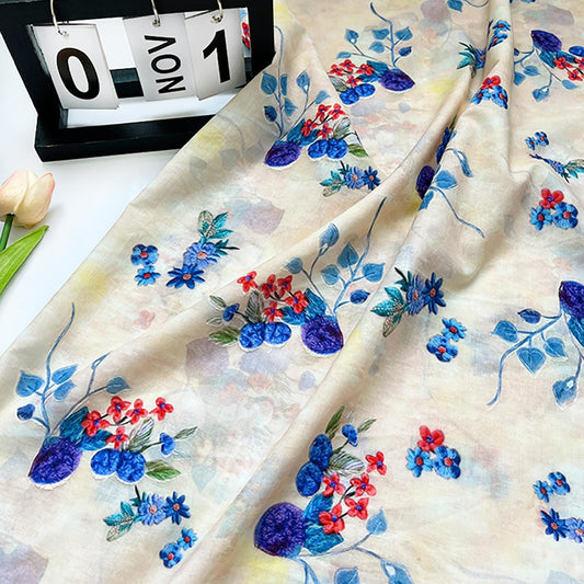 Tissu en coton à broderie florale : matériaux d’ameublement, de rideaux et de couture de style asiatique