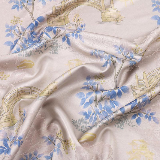 Tissu satin Jade Orchidée : gaze cantonaise en soie de thé gambierée - Rose, bleu, violet, ivoire